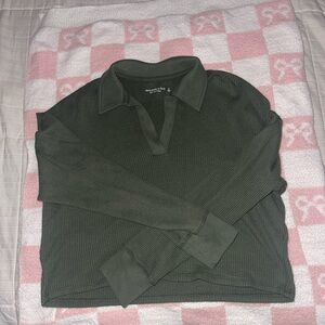 Abercrombie & Fitch Waffle Knit Collared Long Sleeve Top